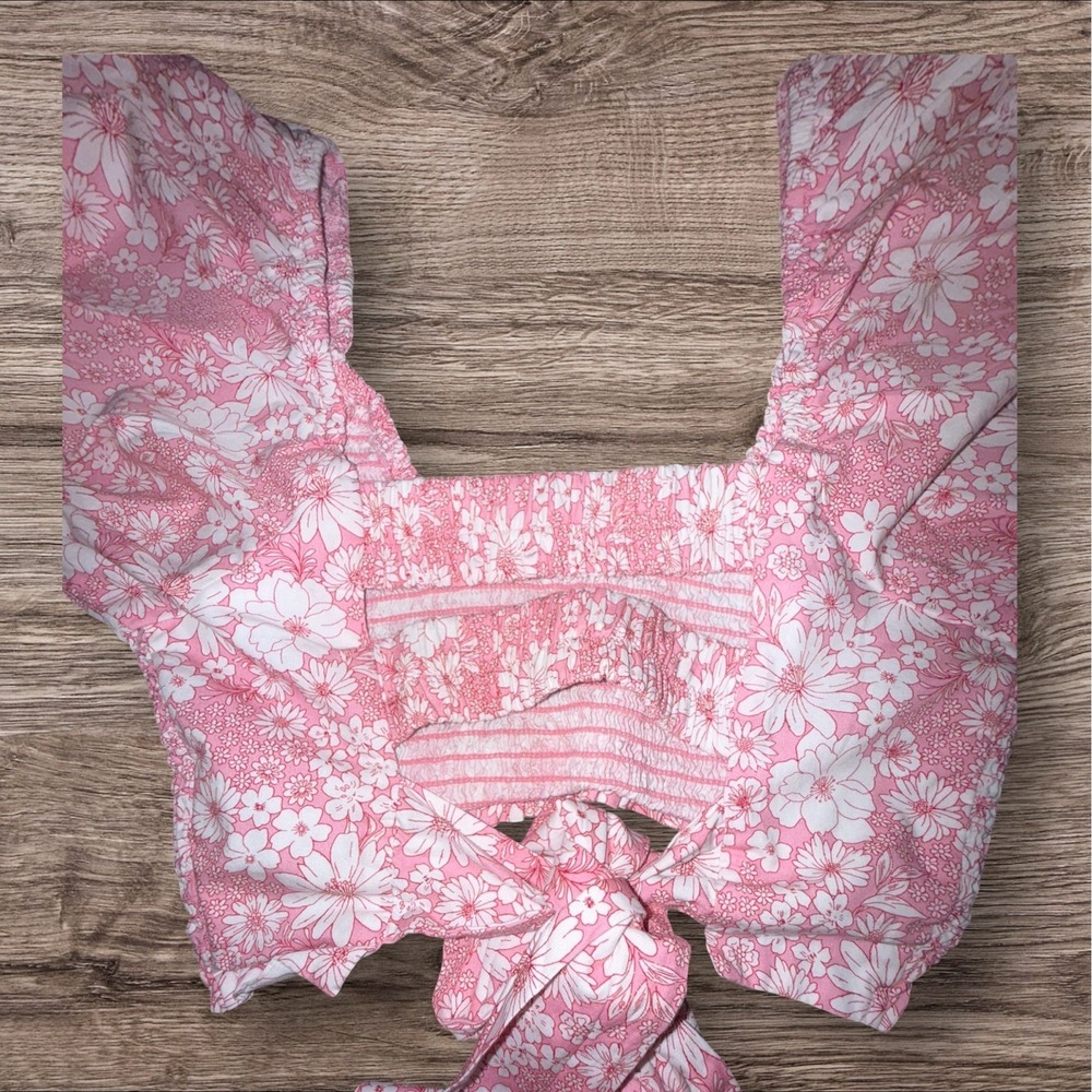 Altard State Floral Smocked Crop Top S Pink Puff Sleeve Cottagecore Boho Urban - Picture 8 of 10